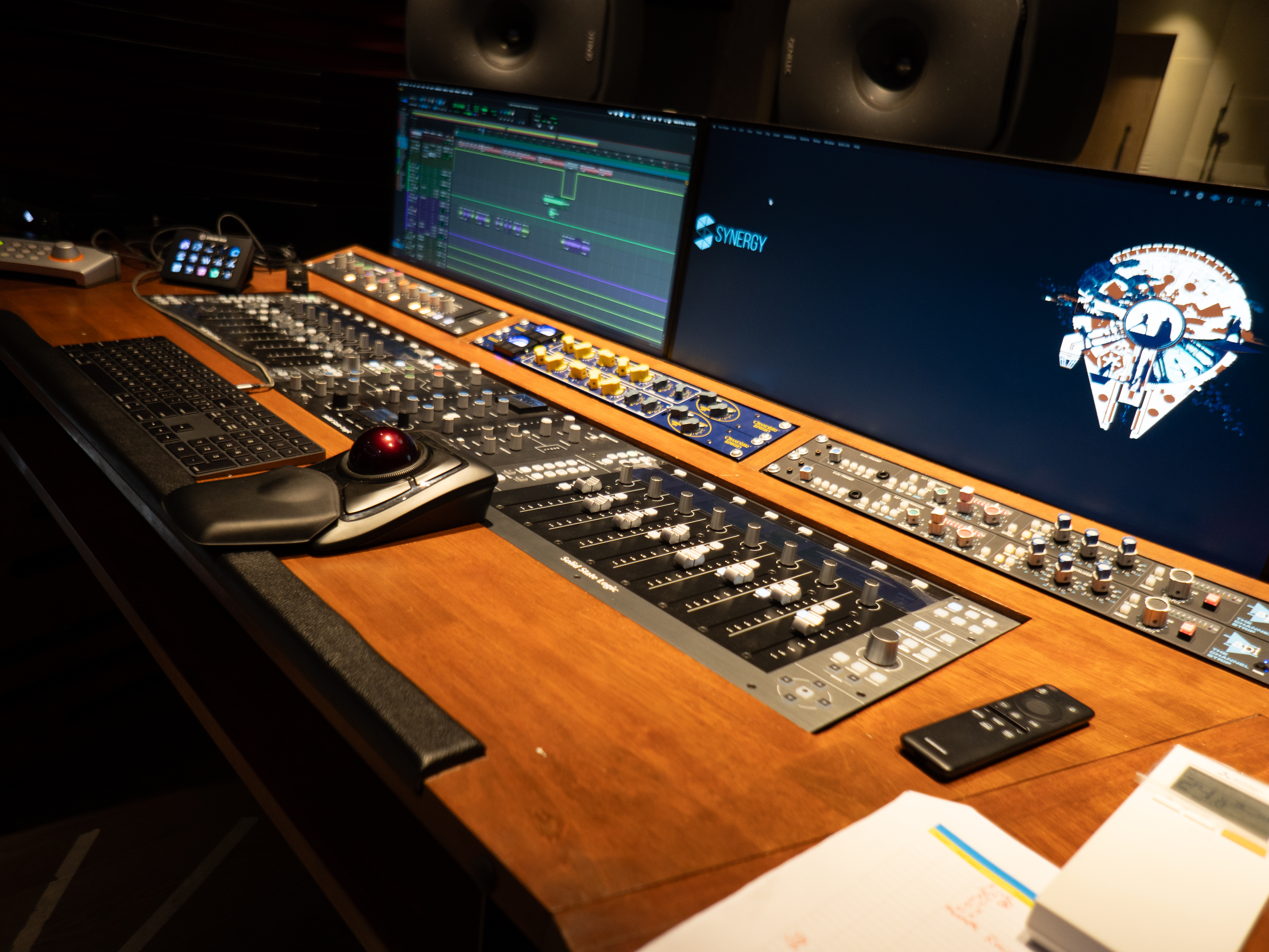 The mixing desk in the Falcon control room